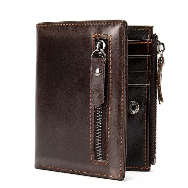 Men's Real Leather Wallet RFID Blocking Credit ID Card Holder Zipper Coin Pocket