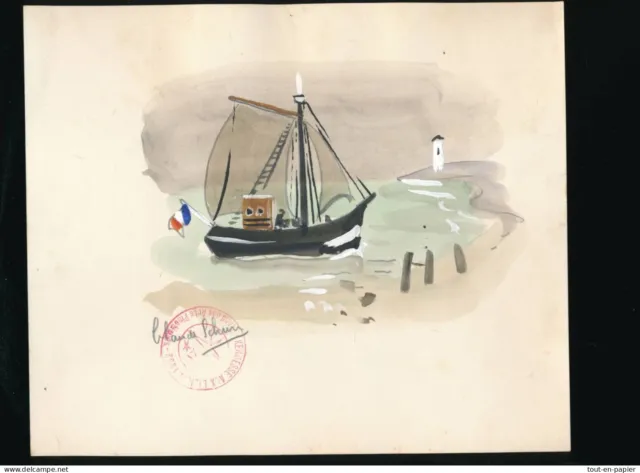 peinture Aquarelle originale signée De Claude Schurr bateau voilier
