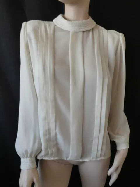 FABULOUS VINTAGE/VINTAGE 1960S style cream/ivory pleated blouse UK12 £ ...