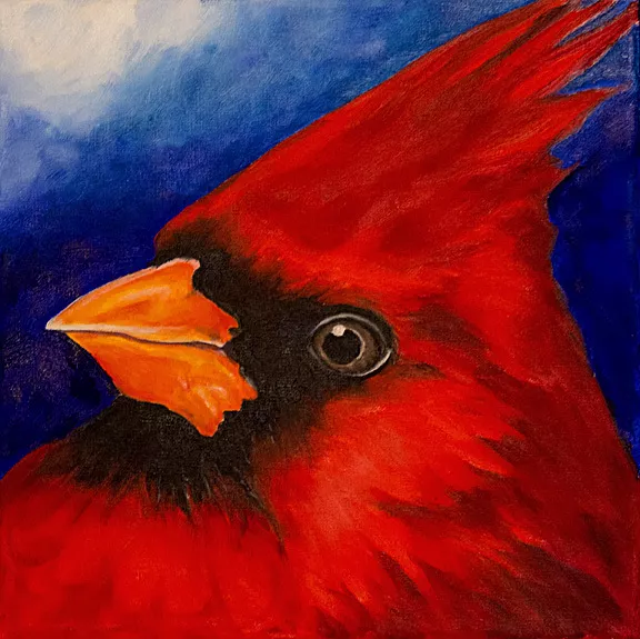 8x8 CARDINAL Bird Wildlife Nature Signed Art PRINT of Original Oil Painting VERN