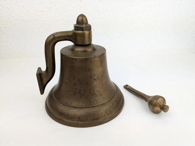 Vtg Solid Brass Ships Bell Perko? School Dinner Farm Nautical Wall Mount 4+ LBS