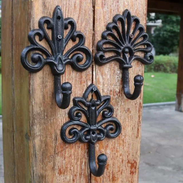 Vintage Cast Iron Coat Hooks Hat Holders Flower Shape Wall Decor Storage Outdoor