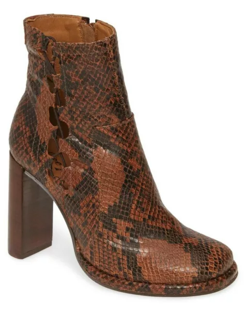 Free People Mariette Women's Leather Heel Ankle Boots Snake Print Size 37, US 7