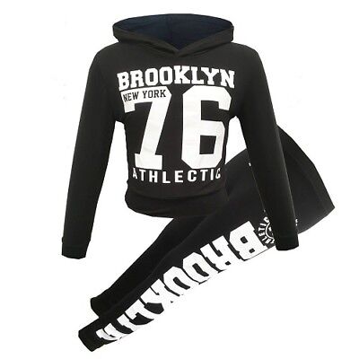 Girls Brooklyn 76 Black Tracksuit Outfit Top Leggings Age 5 6 7 8 9 10 11 12 13