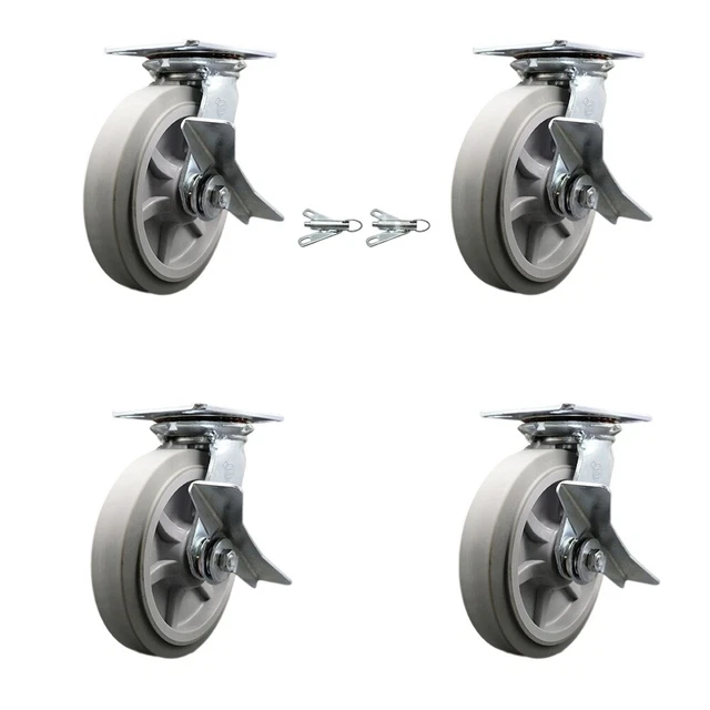 8 INCH THERMOPLASTIC Caster Set with Ball Bearing 4 Brake and 2 Swivel