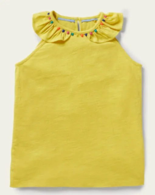 MINI BODEN Charlie Pom-Pom Vest Age 5-6y Yellow Collared Slub Jersey NEW SAMPLE