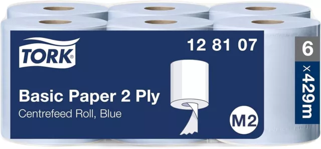 6 x Tork Blue Centrefeed Roll M2 Paper Towel 2 Ply Office Kitchen Catering -150m 2