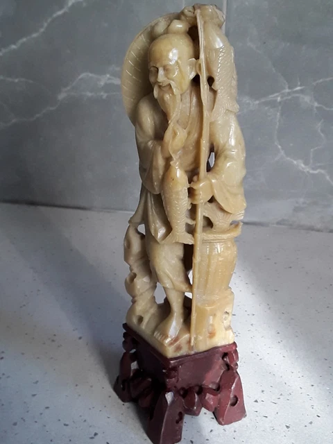 Vintage  Chinese Soap Stone Fisherman Carving
