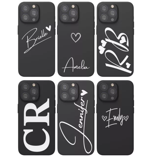 Personalised Name Silicon Black Matt Phone Case for iPhone 15/14/13/12 Pro Max