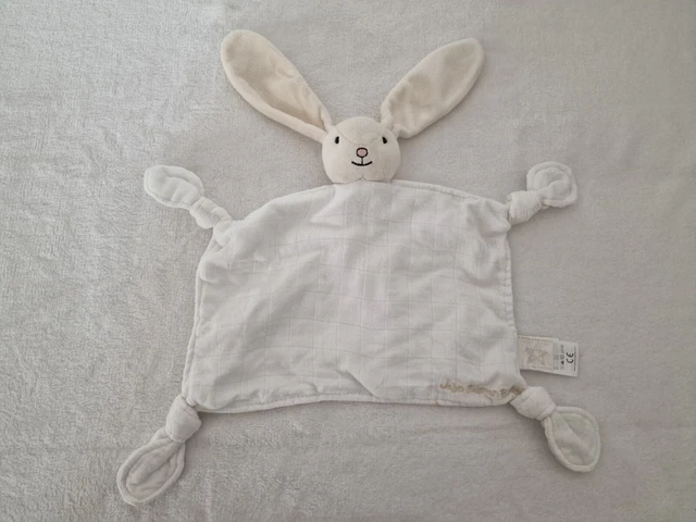 Jojo Maman Bebe Bunny Rabbit Baby Comforter Taggie White Muslin Blankie ❤️ VGC