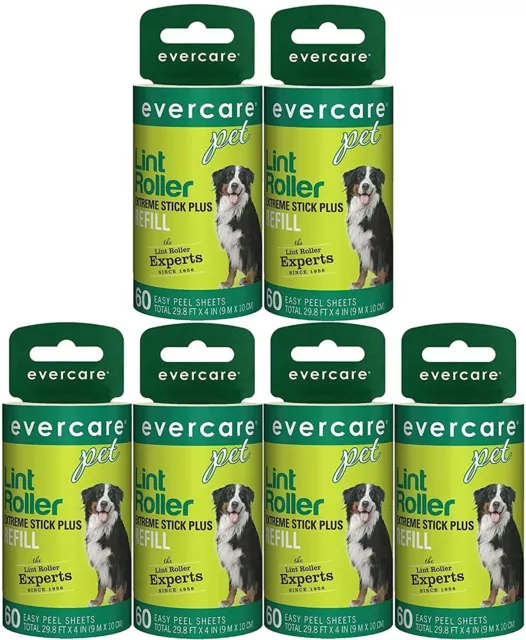 Evercare Refill for Extra Sticky Pet Hair Lint Roller, 6 Pack w/ 60 Sheets each