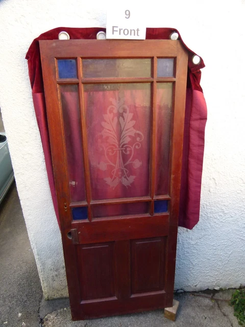 hardwood front door nine panel stained glass etched glass Edwardian Victorian