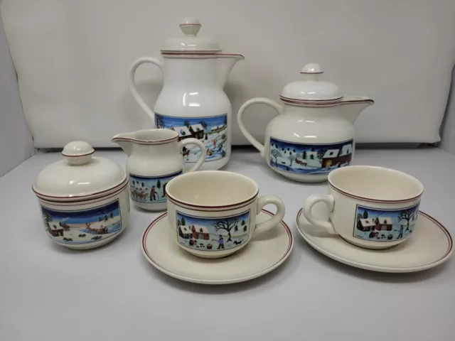 Villeroy & Boch Naif Folk Art Winter Christmas  LOT coffee pot, tea pot cups cre