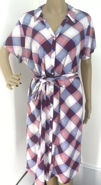 "Rock & Republic"  Multicolor Plaid Short Sleeves Tie Waist Shirt Dress Size: Xl