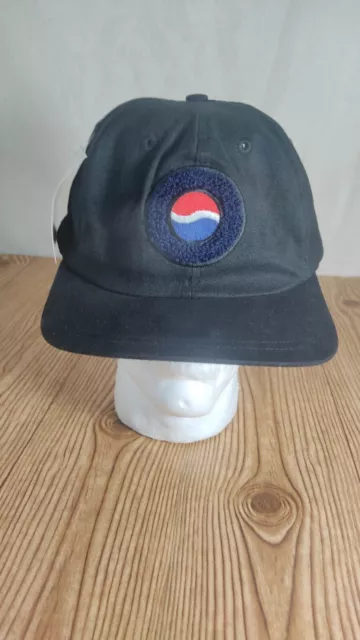Vintage 90's NWT Pepsi Cola Snapback Hat Cap Black Embroidered Logo One Size