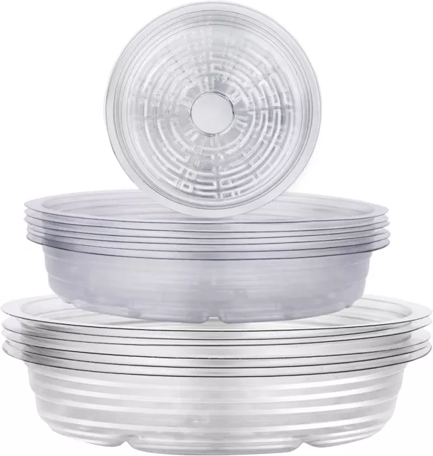 20Pack 10in 12in Plant Saucer Clear Plastic Drip Trays Plate Dish Plant Pot Tool