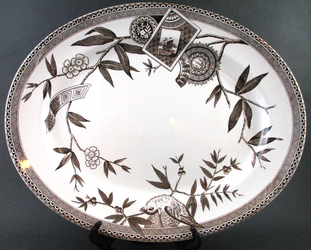 LOUISE - Oval PLATTER  15.5" x 12.5"  Antique BROWN Transferware - WEDGWOOD 1881