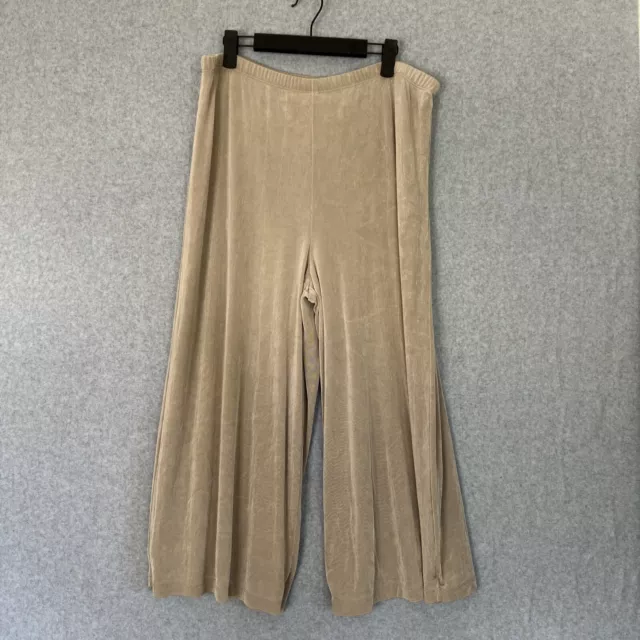 Chicos Travelers Pull On Wide Leg Pants 3 or US XL Beige Lined Slinky Knit Flowy