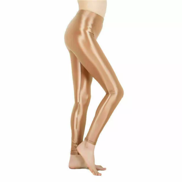 Hochglanz Wetlook Skinny Leggins Stretch Glänzend Leggings Hohe Taille Yoga Hose