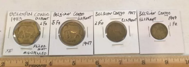 4 Year Elephant Type Set Belgian Congo Coins Circ But High Grades! See Pics…