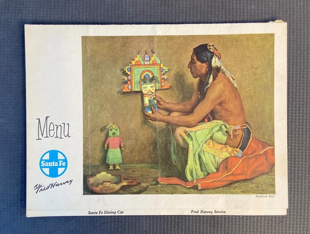 Vintage Native American Indian Santa Fe Railway Fred Harvey Kachina Doll Menu