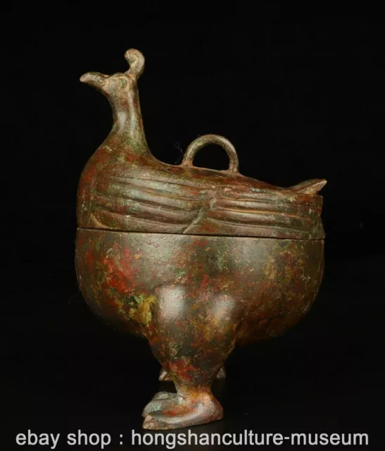 6" Old Chinese Bronze Ware Dynasty Palace Phoenix Bird Zun Wine Vessel