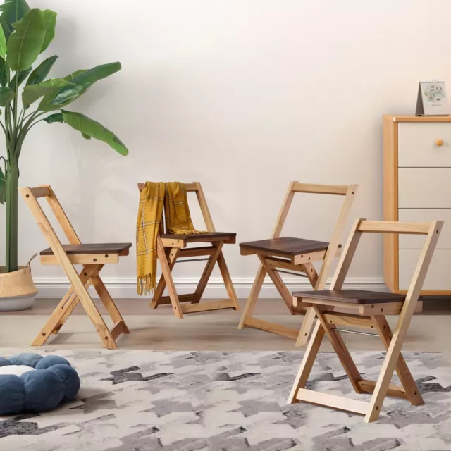 4x Chairs Wood Folding Foldable Space Saving Picnic BBQ Seat Furniture Garden
