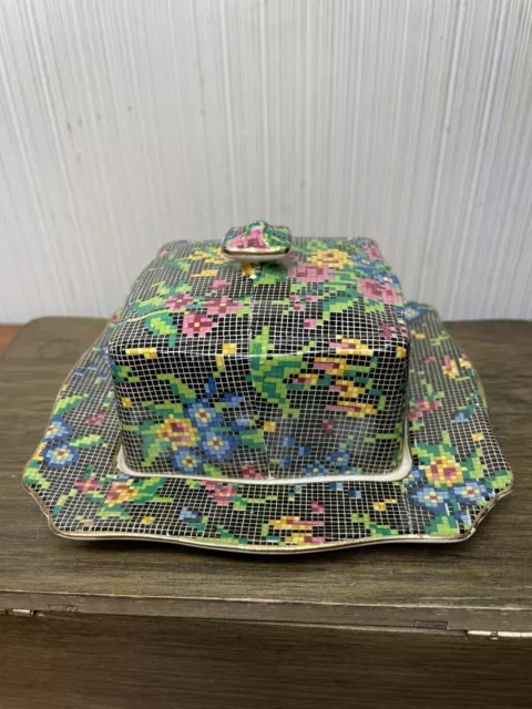 Royal Winton Grimwades Victorian Chintz Covered RARE Square Dish Black