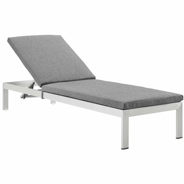 Modway Shore Silver Gray Patio Chaise With Cushions EEI-4501-SLV-GRY