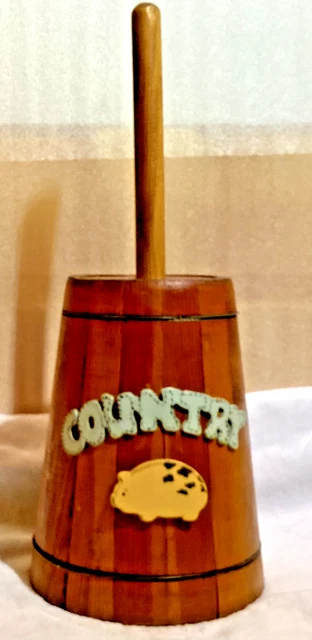 Farmhouse Country Primitive Style Wooden Butter Churn  w/Pig Decor