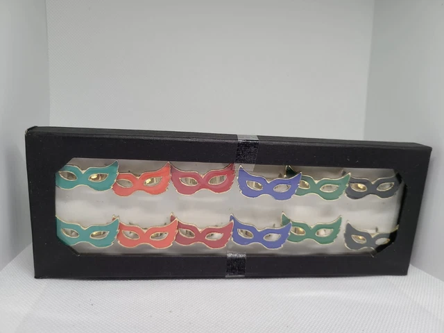Set of 12 Multicolor Mardi Grass Masquerade Mask Metal Ring Size 8.5 adjustable