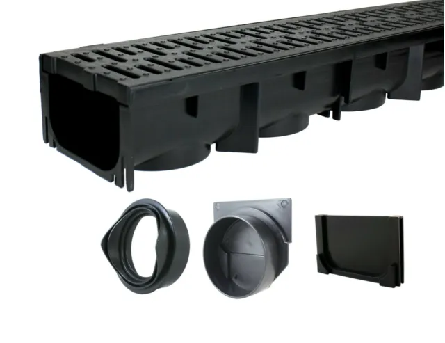 Drainage Trench - Channel Drain With Grate - Black Plastic - 39"