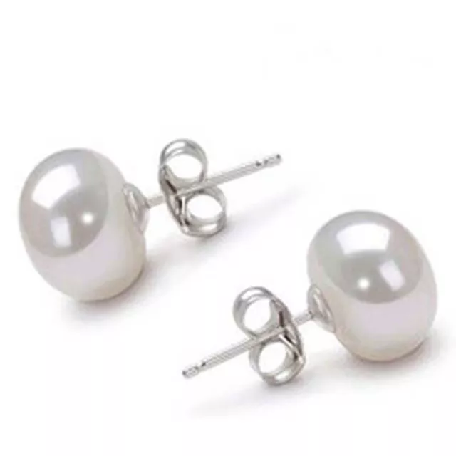 925 sterling silver genuine 12-13mm freshwater pearl stud earrings Pink / White