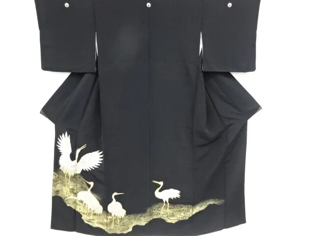 81333# Japanese Kimono / Antique Tomesode / Embroidery / Cranes
