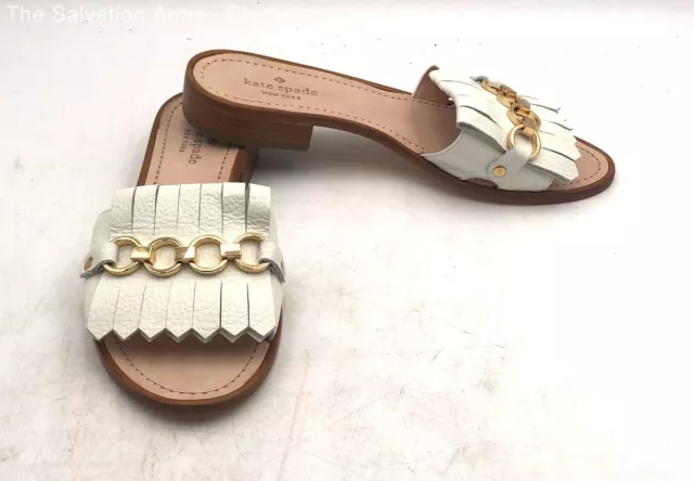 Women's Kate Spade Brie White Tumbled Leather Kiltie Slide Sandal- Size 8.5 M