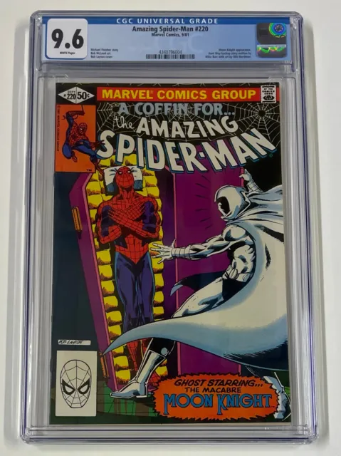 Amazing Spider-Man #220. Sept 1981. Marvel. 9.6 Cgc. White Pages! Moon Knight!