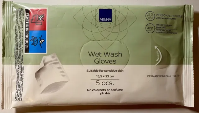 ABENA Wet Wash Gloves 5 Stück 15,5x23cm Feuchte Waschhandschuhe unparfümiert