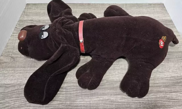 Vintage 1985 Tonka Pound Puppies 18" Dark Brown Puppy Plush Red Collar