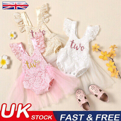 Baby Girls Romper Dress 2st Birthday outfit one cake smash lace