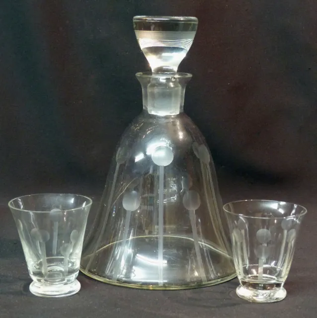 B 1970 élégant ensemble carafe flacon cristal signé 640g21cm +2 verres chic 6