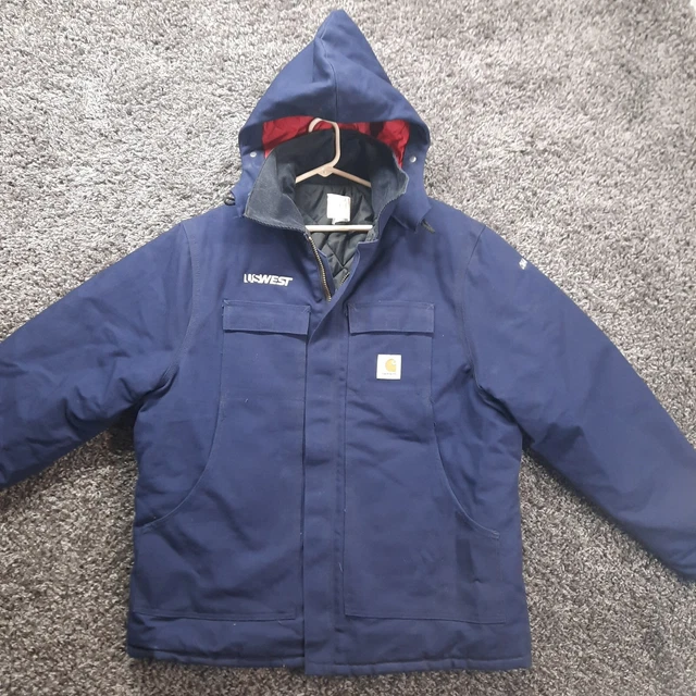 Vintage Carhartt Jacket Men 48 Blue Duck Canvas Hooded USWEST Work Chore Quilted