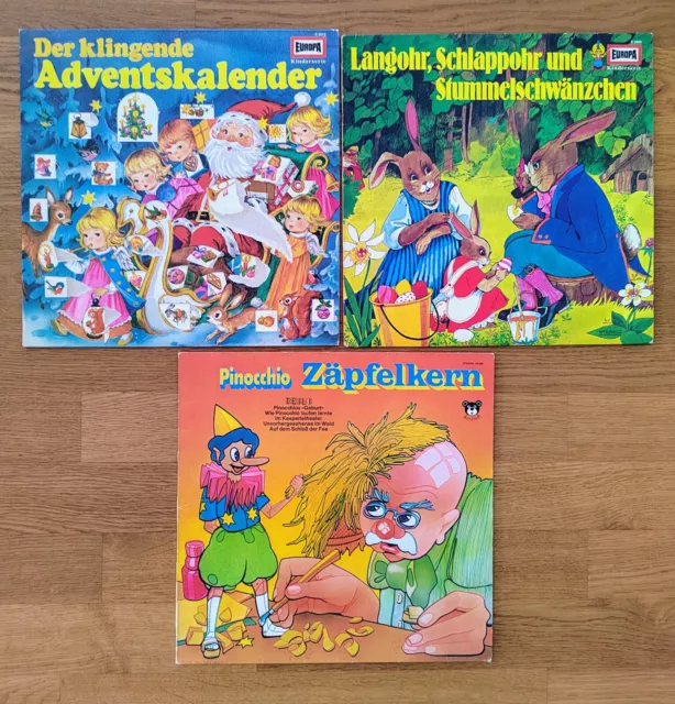 3 Märchen Schallplatten Vinyl-Pinocchio, Langohr, Advendskalender 1970er Jahren