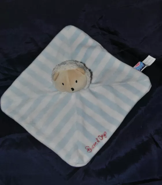 Peluche Doudou Hérisson Mouton Plat Carré SUCRE D'ORGE Rayé Bleu Blanc Etat NEUF