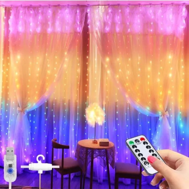 Avyvi Curtain String Light -3x2.8m 280 LED 8 Modes Fairy Lights Multicolour