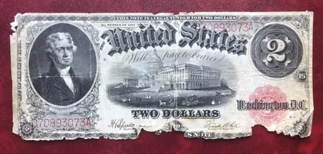 Two Dollars USA 1917 Banknote 2 Dollars USA Papiergeld Geldschein