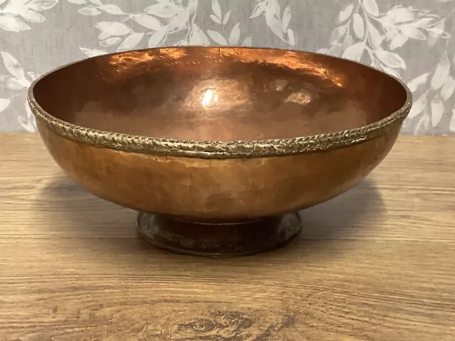 Antique Vintage  Hand Hammered Copper Footed Bowl Arts And Crafts