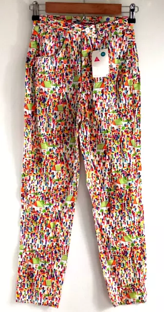 Vintage Espirit Kids Pants Girls Size Age 11 Multi Color Village Scene Colorful