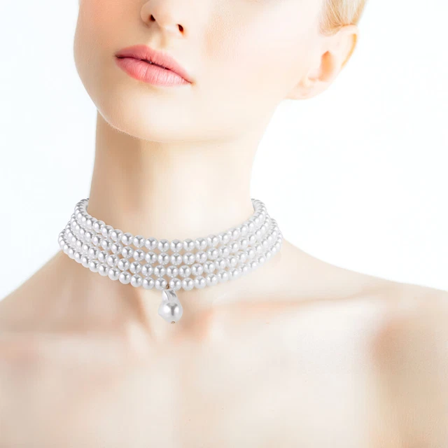 Collana Girocollo Con Perle Finte 8mm - Elegante E Ipoallergenica Per Donna E Ragazza (Argento)