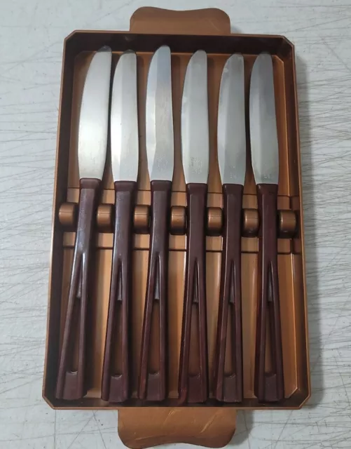 Set Of 6 Vintage MCM Stanhome Stainless Brown Bakelite Flatware Set Of 6 Knives