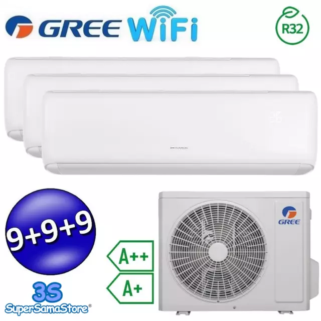 3S Climatiseur Gree Ari Trial Split 9000+9000+9000Btu Inverter Wi-Fi R32 A++/A+